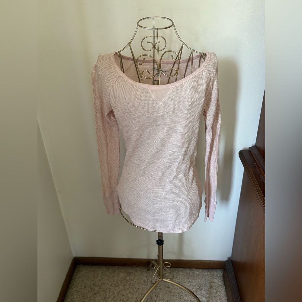 American Eagle Outfitters Metallic Waffle Knit Long Sleeve Top Size XS Pink
